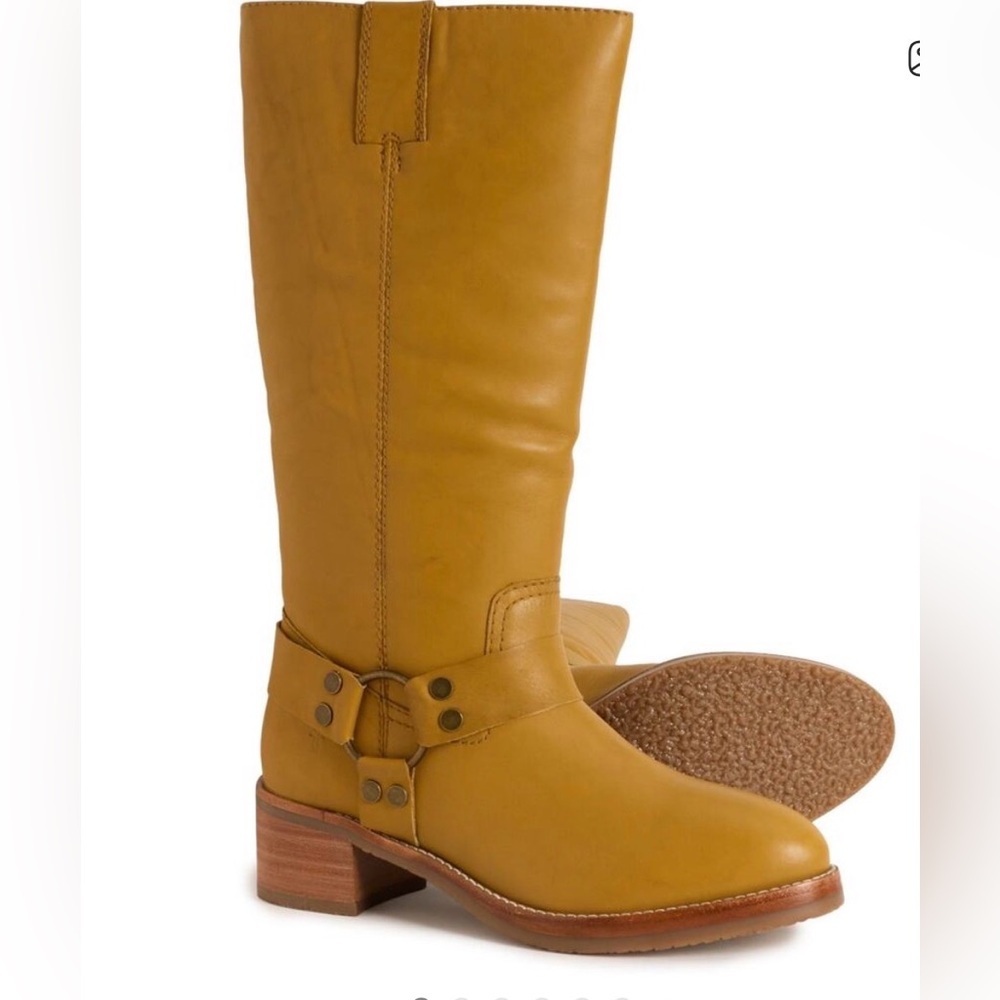 NWT Frye Camryn Tall Shaft Harness Pull On Boots Banana Leather Women’s 8